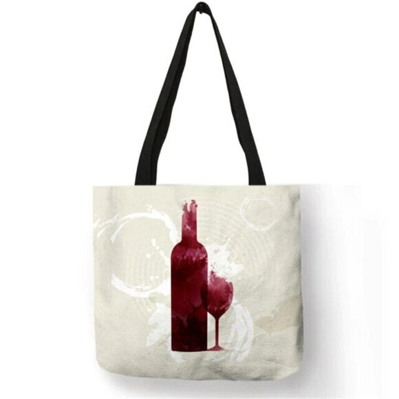 Wine Bottle Print Shopping & Travel Jute Tote Handbag - Picture 1 of 4